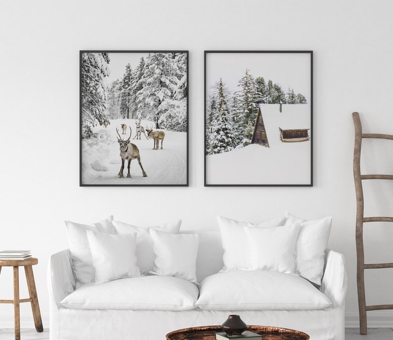 Reindeer Wall Art Set Winter Poster Set Set of 2 Prints Christmas ...