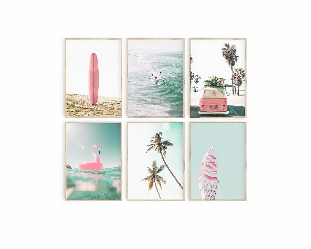 Gallery Wall Set Pink Wall Art Beach Decor, California Summer Print Set