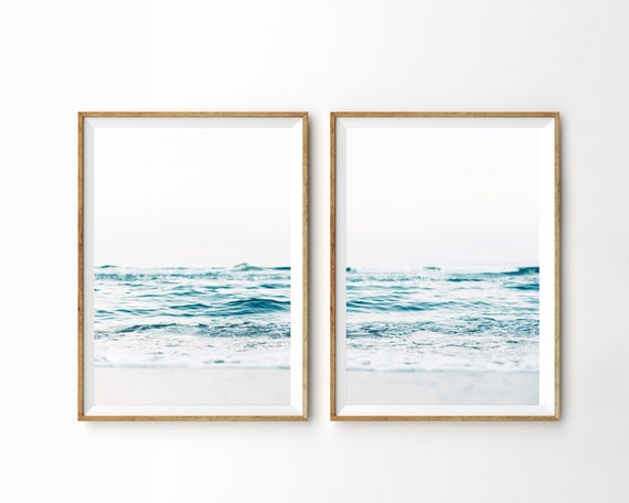 Set of 2 Beach Prints Coastal Wall Art Prints Ocean Print Set Printable Art Tropical Decor 2 Piece Set Ocean Waves Blue Wall Art Summer Art