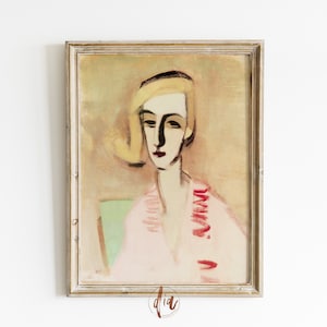 Eclectic Abstract Female Portrait, Vintage Portrait Painting, Abstract Woman Print, Gallery Wall Print Eclectic Decor, Pastel Room Aesthetic