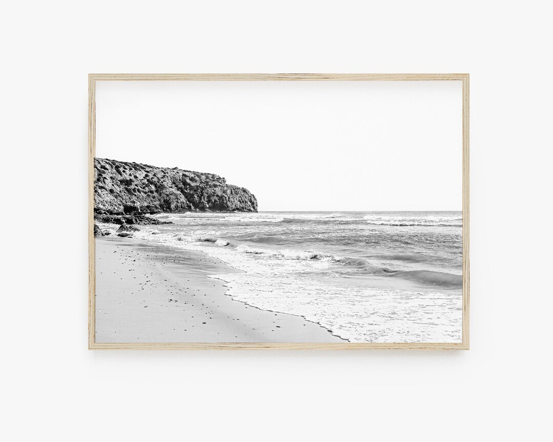 Beach Wall Art Print, Black and White Coastal Decor, Horizontal Print ...
