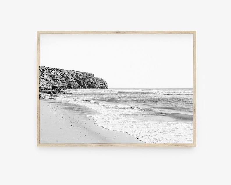 Beach Wall Art Print, Black and White Coastal Decor, Horizontal Print