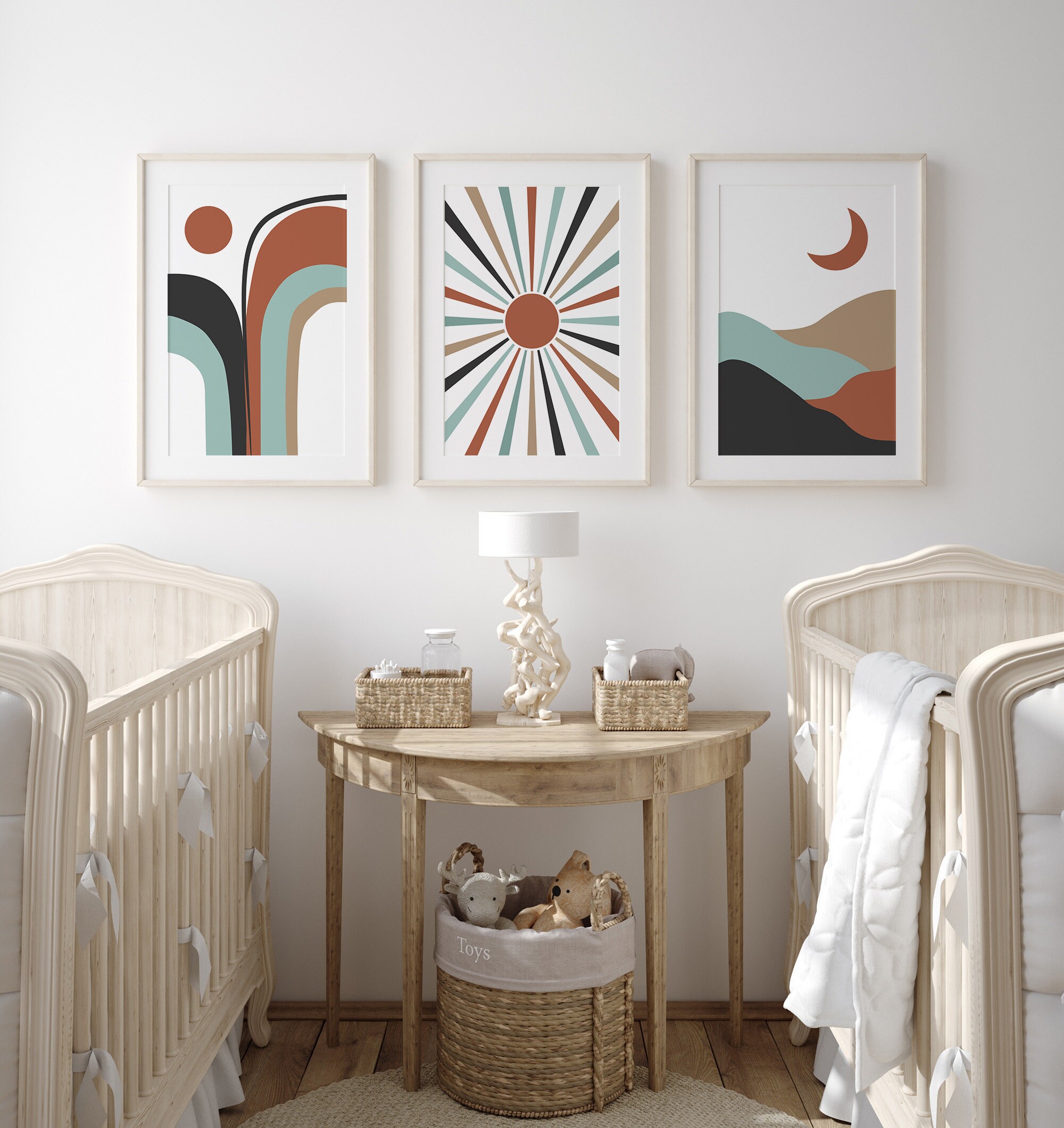 Boho Nursery Decor Boys Nursery Print Set of 3 Rainbow Sun Etsy