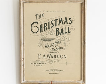 Vintage Christmas Poster, Christmas Ball Wall Art Print, Christmas Decor, Traditional Christmas Printable, Digital Art, Rustic Holiday