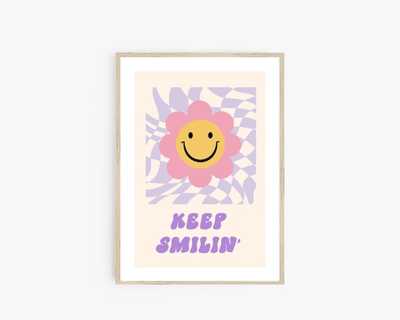 Keep Smilin Poster Print, Y2K Poster, 90s Aesthetic, Happy Face Flower,  Dorm Room Decor, Girls Room Wall Art, Smiley Face Retro Flower Print -   España