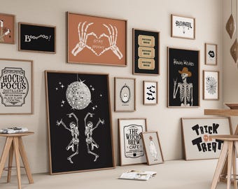 Halloween Print Set of 15 Prints, Western Rodeo Gallery Wall Set, Printable Halloween Wall Art, Skeleton Poster Bundle, Digital Download
