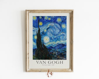 Van Gogh Starry Night Exhibition Poster, Digital Print of Famous Painting, Vintage Poster Print, Printable Wall Art, Aesthetic Room Decor