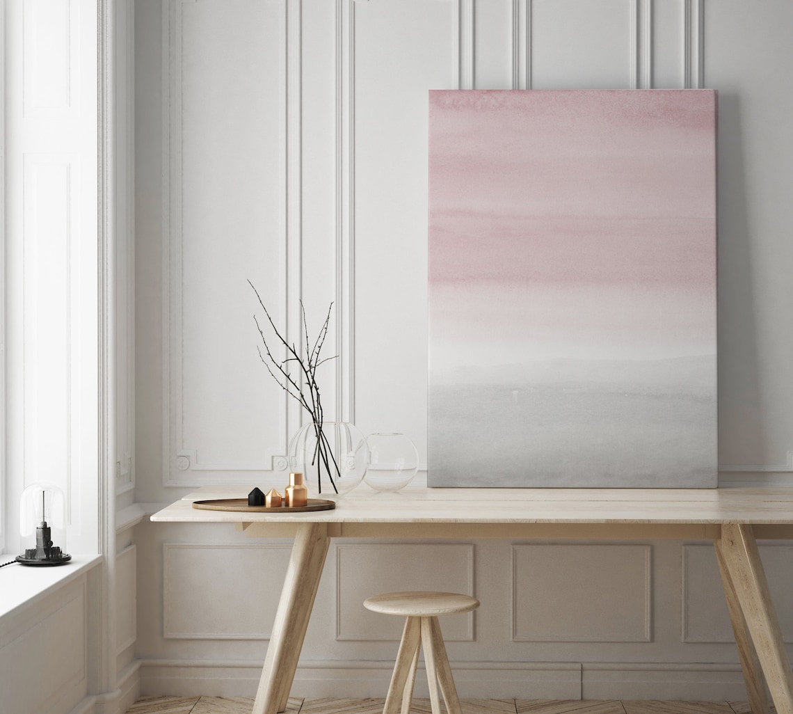Blush Pink Grey Abstract Art Large Wall Art Watercolor | Etsy