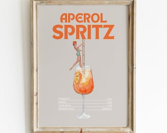 Aperol Spritz Cocktail Print, Retro Bar Cart Art Print, Cocktail Collage Poster, Trendy Wall Art, Vintage Bar Cart Decor, Printable Wall Art