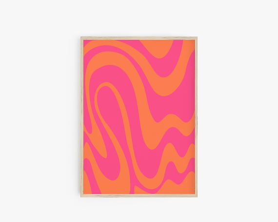 Pink Orange Swirls, Retro Abstract Print, Wavy Poster Print, Preppy Room Decor, Maximalist Decor, Wavy Marble Wall Art, Wavy lines print