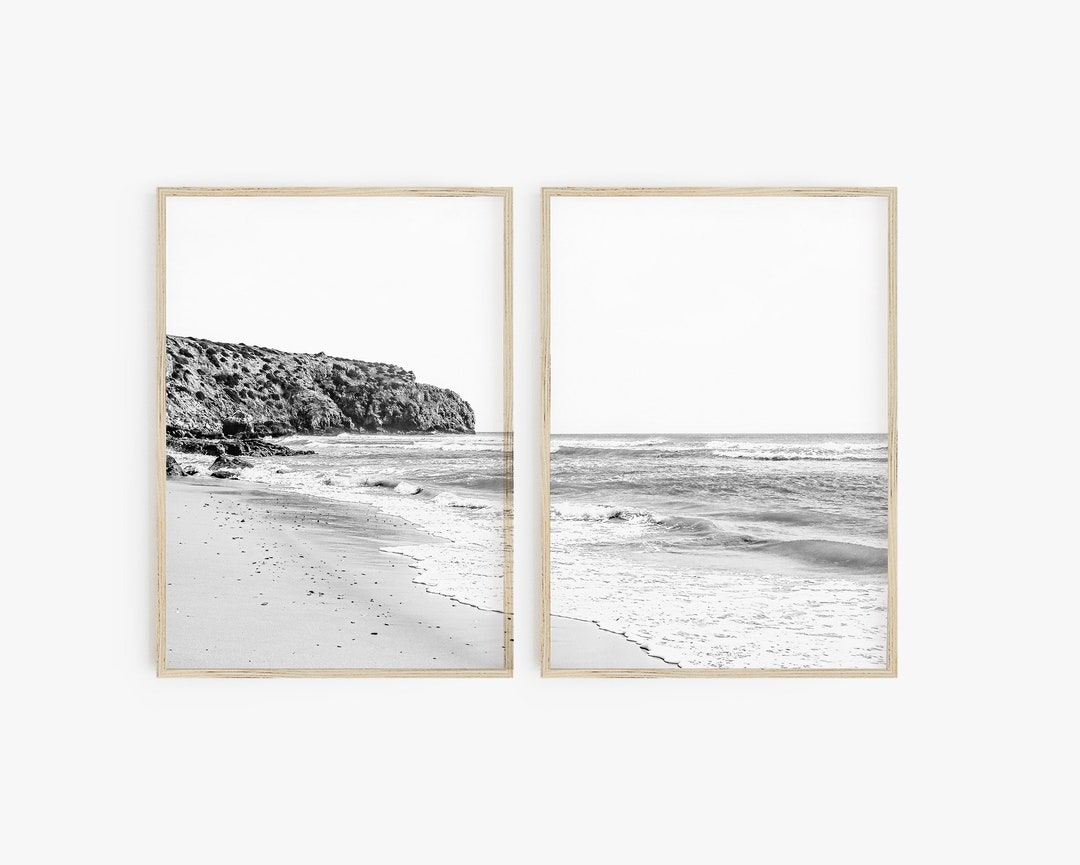 Set of 2 Black and White Coastal Prints, Boho Beach Wall Art Set ...