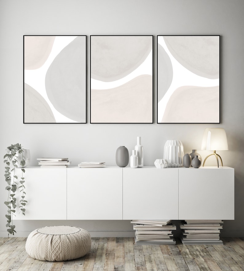 Neutral Wall Art Set of 3 Prints Abstract Art Print Set Watercolor ...