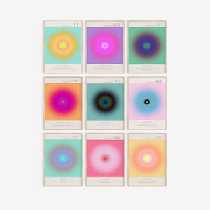 Conjunto de impresión de números de ángel, carteles de salud mental de carteles de aura, arte de pared espiritual, decoración en colores pastel danés, impresión de manifestación de arte de pared de afirmación