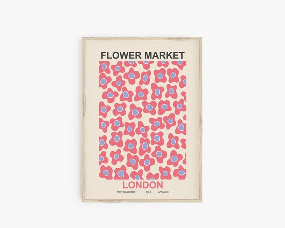 Flower Market London Print, Flower Market Poster, Printable Poster, Abstract Flowers, Floral Illustration, Retro Flower Art Print, Dorm Room