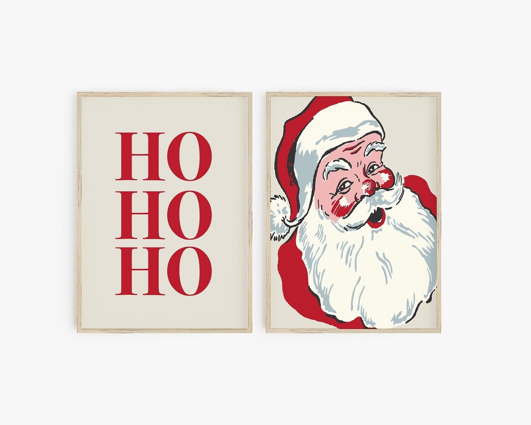 Retro Christmas Wall Art Print Set of 2, Vintage Holiday Print, Retro