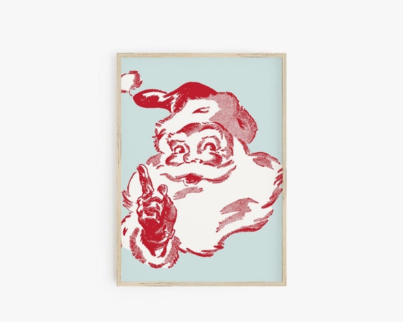 Vintage Santa Print, Mid Century Modern Holiday Decor, Retro XMas Print, Retro Santa Printable, Santa Clause Print, Large Christmas Poster