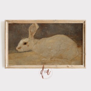 Samsung Frame TV Art, White Rabbit Painting, Vintage Bunny Print, Easter TV Art, Digitale Download, LG tv