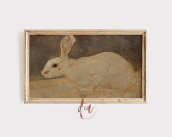 Samsung Rahmen TV Kunst, weißes Kaninchen Gemälde, Vintage Hase Print, Ostern TV Kunst, digitaler Download, LG tv