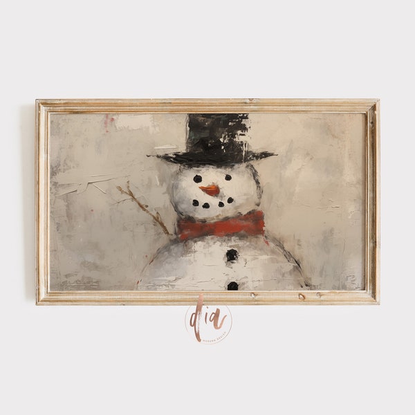 Snowman Frame TV Art, Abstract Snowman Painting, Farmhouse Winter Art for Samsung Frame TV, Holiday Decor, Digital Download