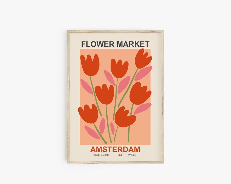 Flower Market Poster Print Amsterdam Tulip Wall Art Abstract Flower ...