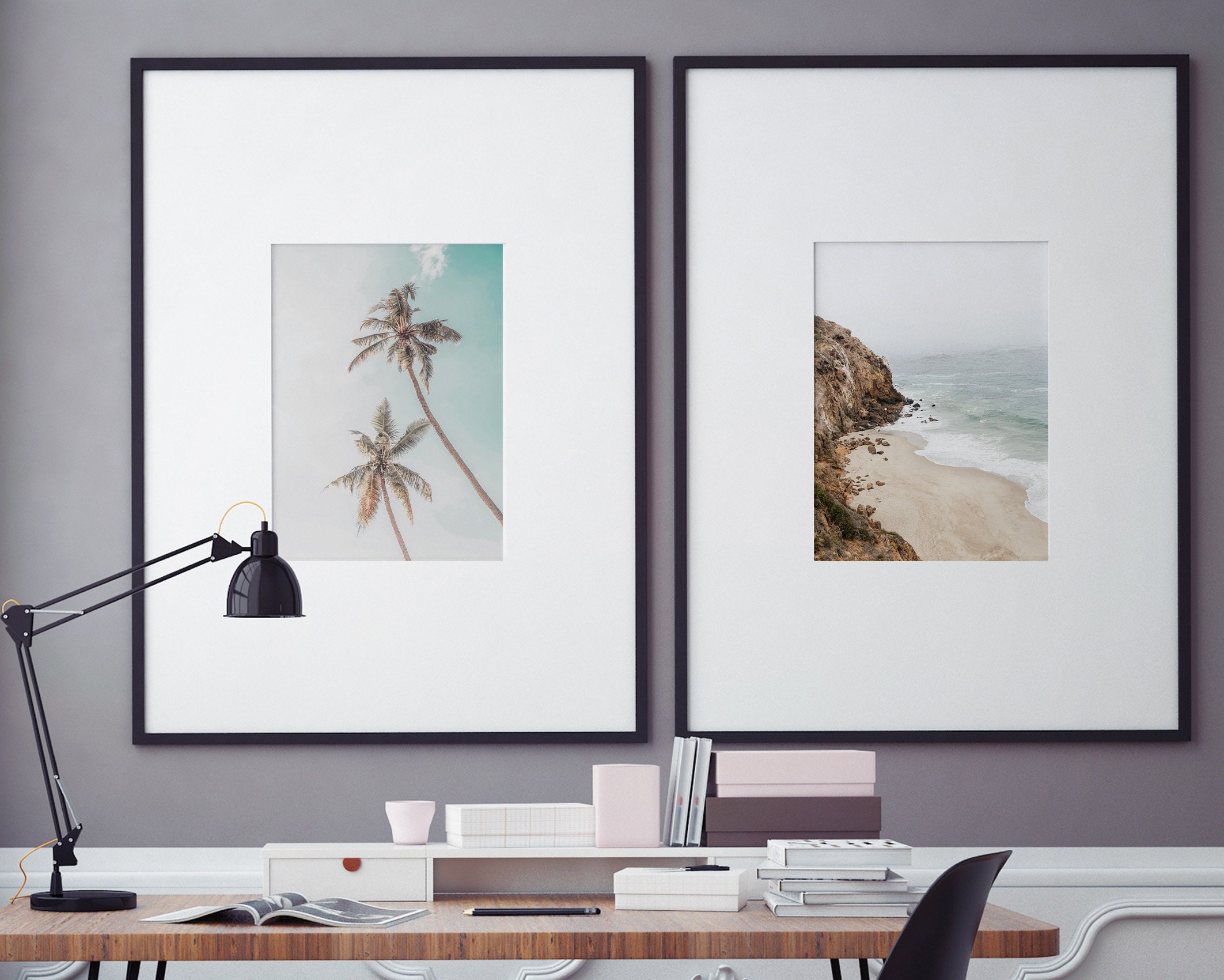 Set of 2 Prints Beach Wall Art Prints Ocean Print Palm Trees | Etsy