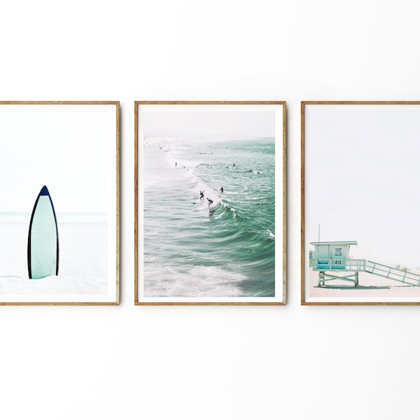 Set of 3 Beach Prints Surf Art Printable Wall Art Prints Beach Poster Set 3 Piece Wall Art Coastal Decor Beach Wall Art California Wall Art