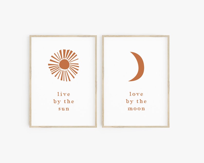 Terracotta Live by the Sun Love by the Moon Gender Neutral Nursery Boho Nursery Wall Art Set of 2 Art Prints Above Crib Wall Art Digital