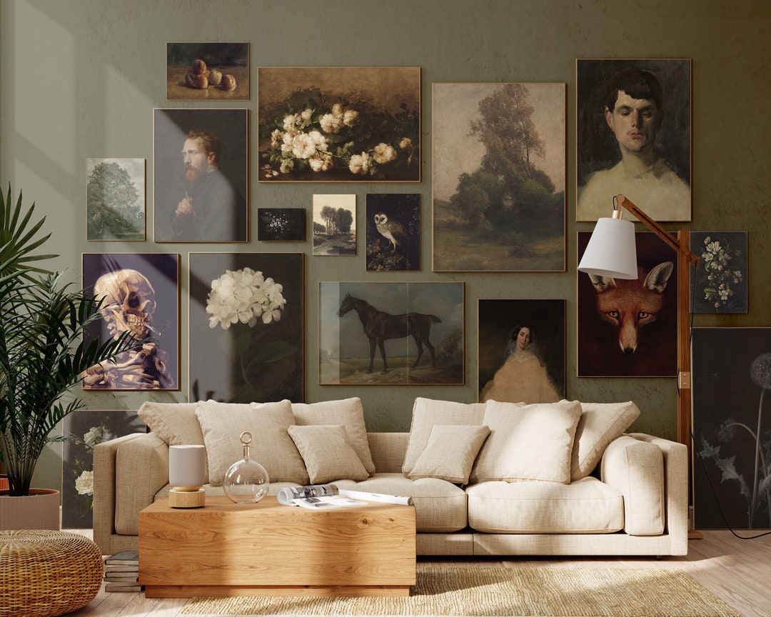 Dark Academia Gallery Wall Print Set of 17, Moody Vintage Paintings ...