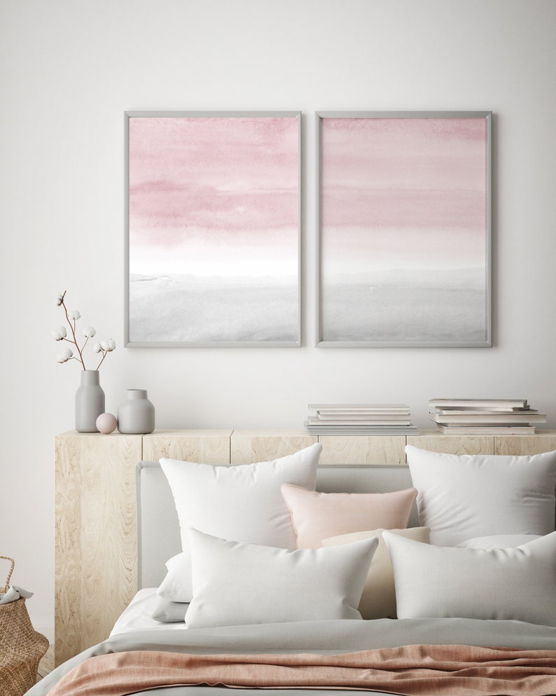 Pink and Grey Abstract Art Set of 2 Prints Blush Pink Grey Etsy