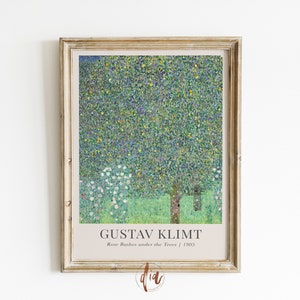 Gustav Klimt Print, Klimt Exhibition Poster Rose Bushes Under the Trees, Famous Painting, Printable Art, Vintage Poster, Digital Prints