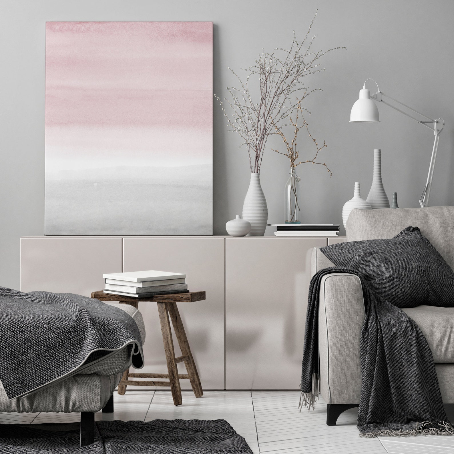 Blush Pink Grey Abstract Art Large Wall Art Watercolor Etsy
