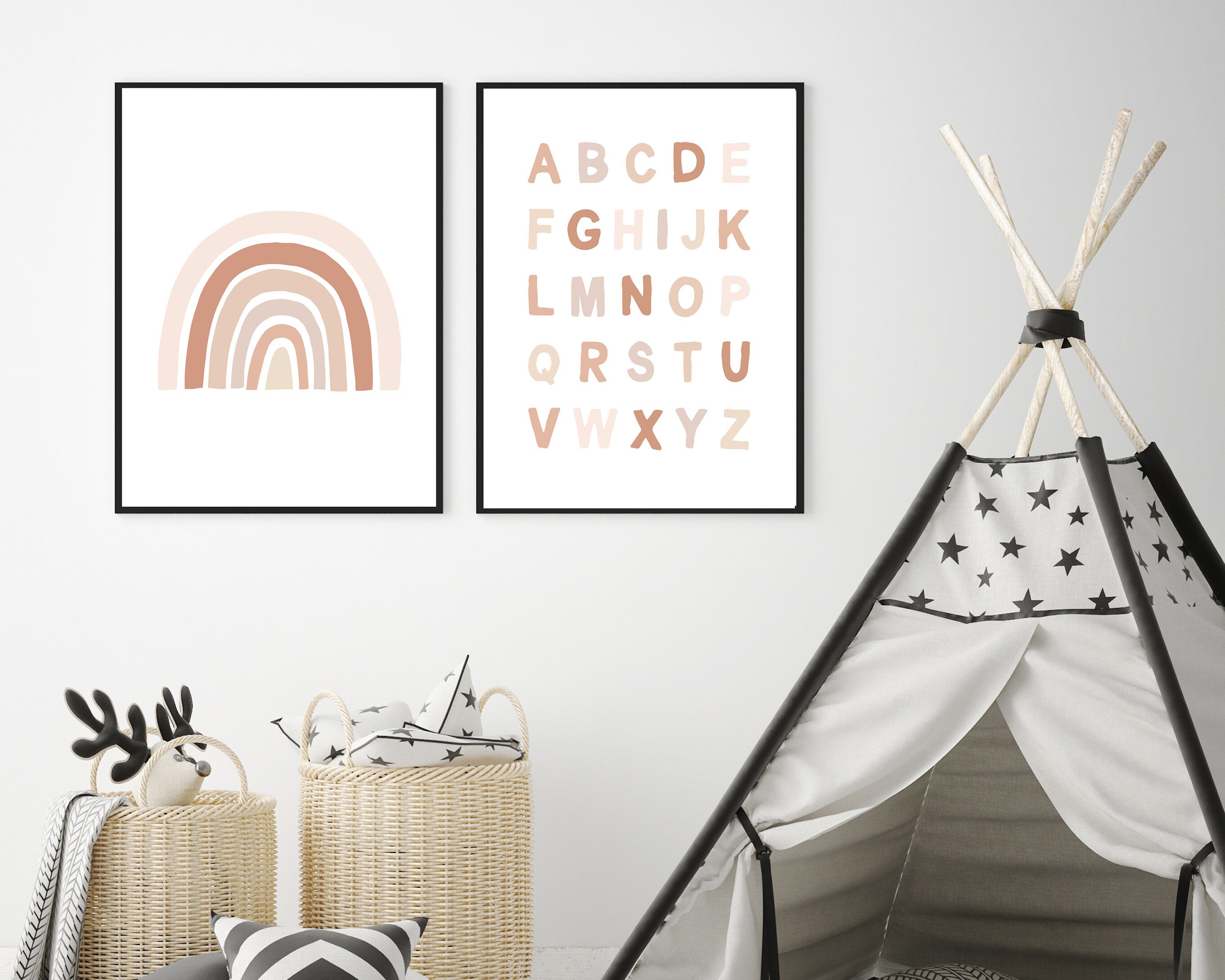 Rainbow Print Set Neutral Nursery Wall Art Printable Poster | Etsy