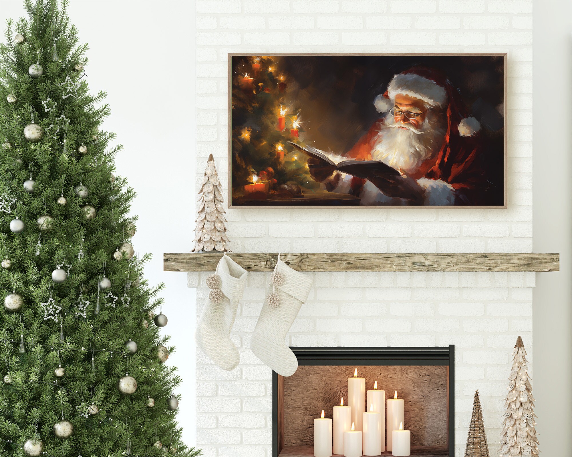 ビンテージサンタクリスマスフレームテレビアート、ホリデー