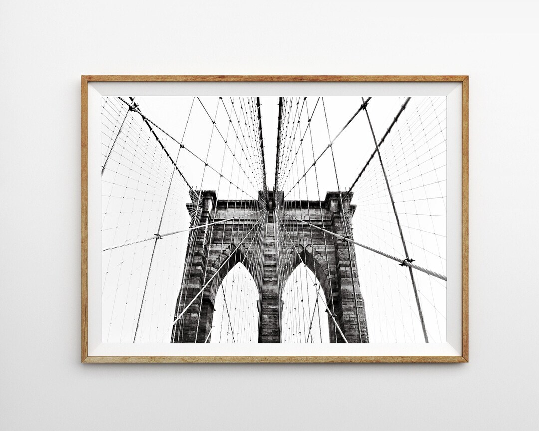 Brooklyn Bridge Print New York Wall Art Travel Poster Black and White ...