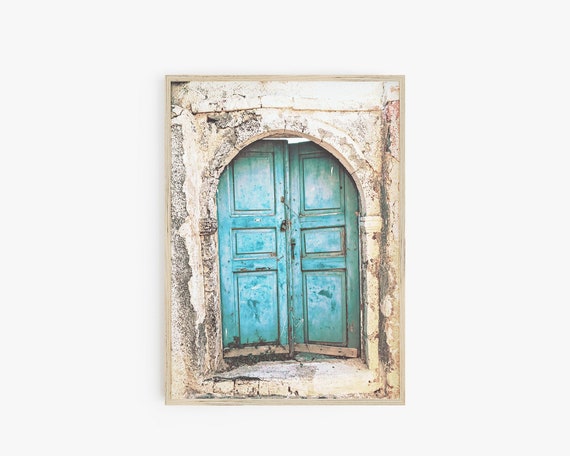 Old Door Print, Turquoise Door Wall Art Print, Old Blue Door Printable Art, Architecture Print, Blue White Decor Travel Poster Digital Print