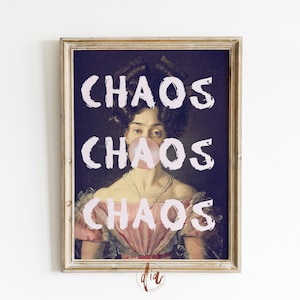 Chaos Trendy Wall Art Print, Altered Art Portrait, Affiche éclectique, Gallery Wall Print, peinture vintage, Renaissance Print Poster Aesthetic