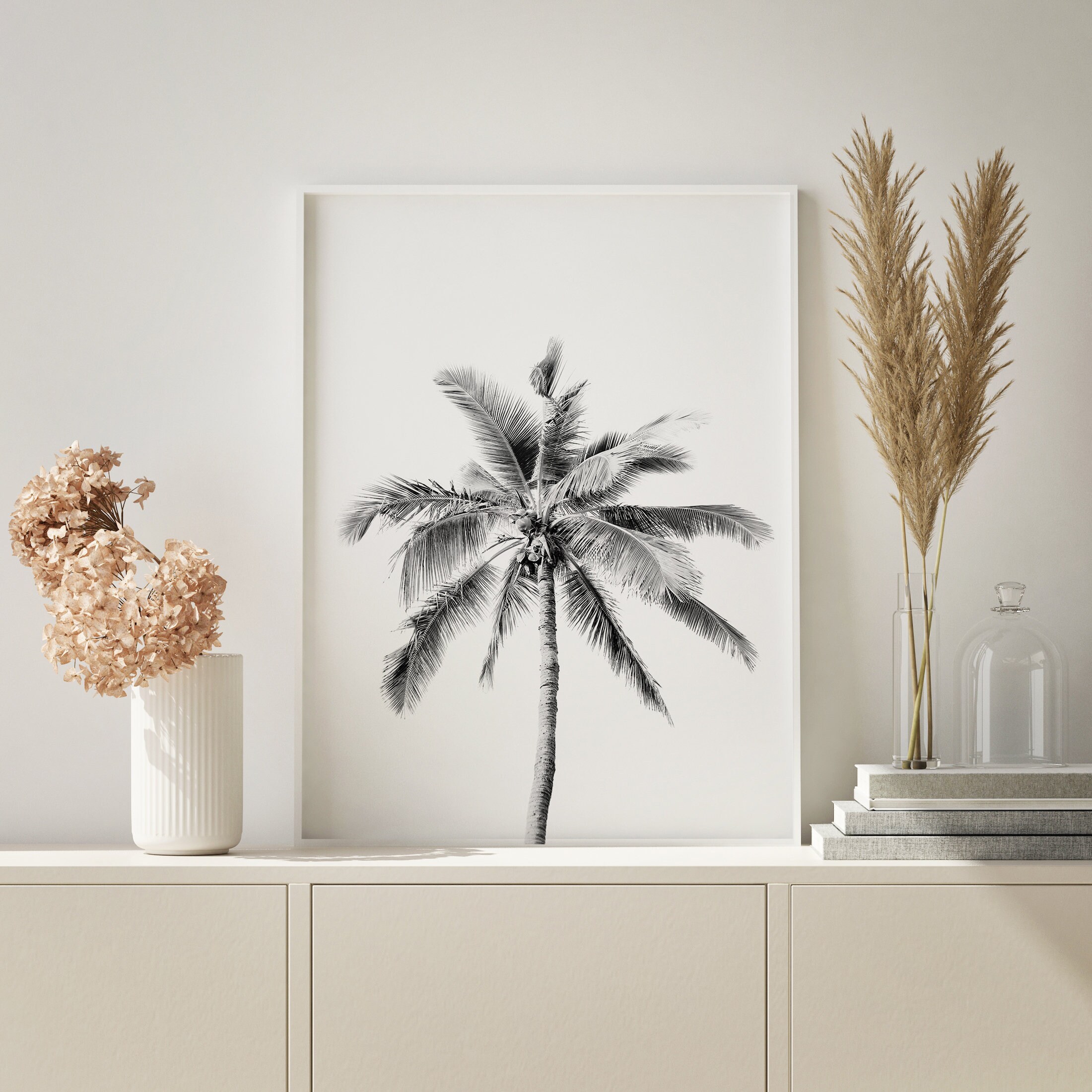 Black White Palm Tree Print Tropical Boho Beach Decor Modern Minimalist ...