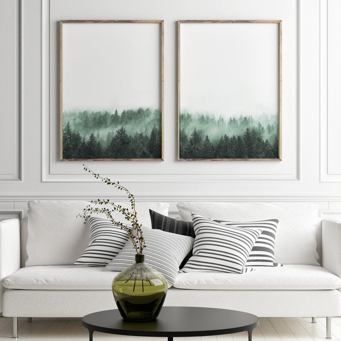 Set of 2 Prints Forest Wall Art Set Foggy Forest Print Nordic Print ...
