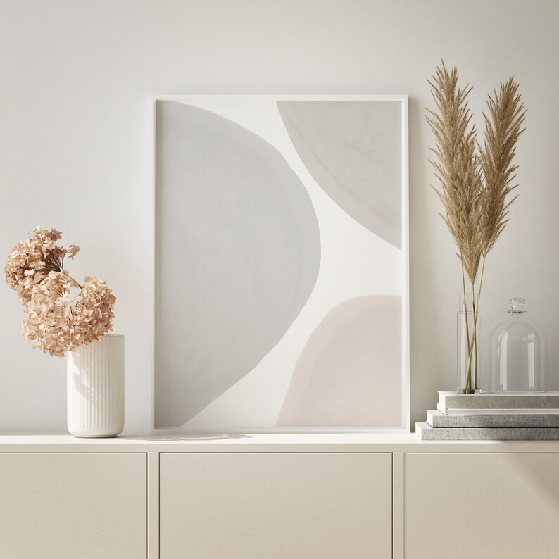 2 Piece Mid Century Modern Abstract Wall Art, Neutral Tones Art Set Large Modern Wall Art Scandinavian Minimalist Decor Beige Grey Printable image 4