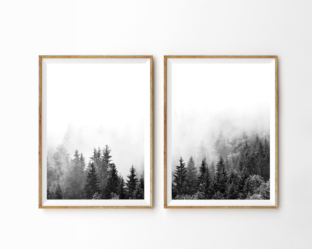 Forest Print Set of 2 Modern Wall Art Minimalist Decor Black and White ...