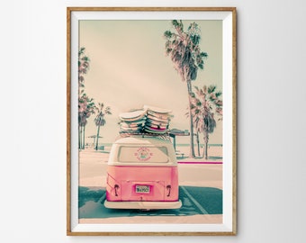 Retro Van Print Beach Print California Wall Art Retro Camper Print Travel Poster Boho Decor Surf Printable Girls Room Pink Decor Beach Decor