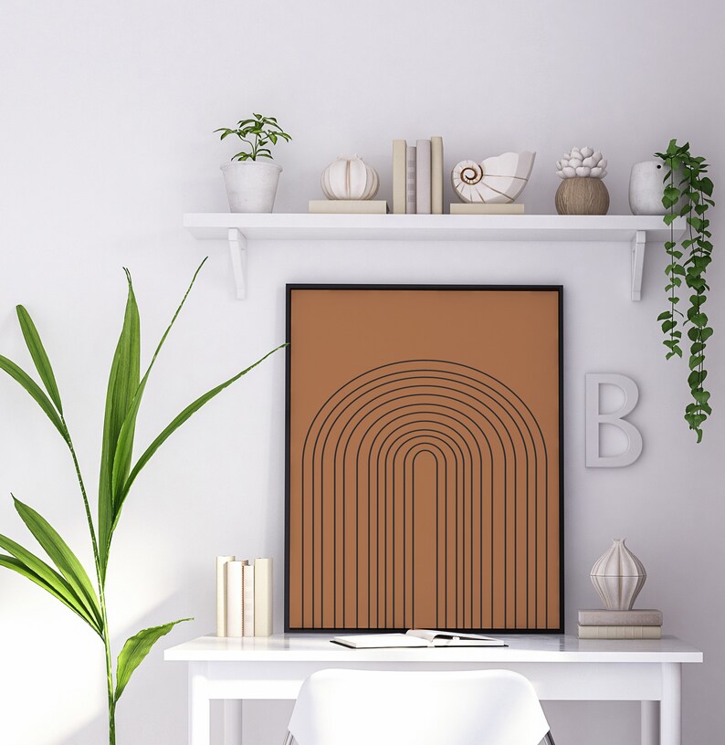 Terracotta Geometric Wall Art Prints Mid Century Modern Art Abstract ...