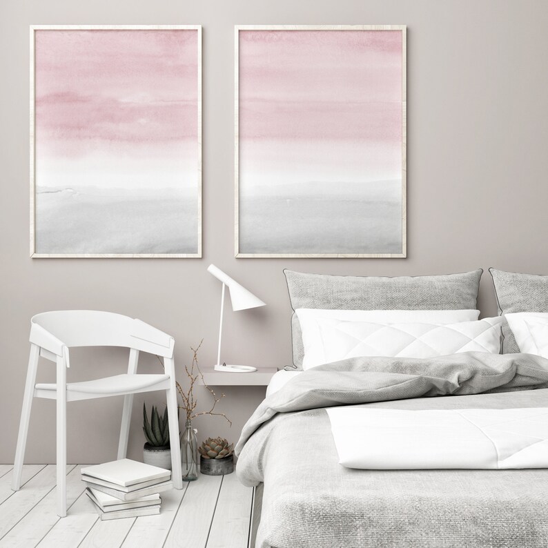 Pink and Grey Abstract Art Set of 2 Prints Blush Pink Grey Etsy
