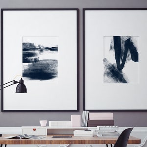Indigo Blue Abstract Wall Art Set of 2 Prints Navy Watercolor Print 2 ...