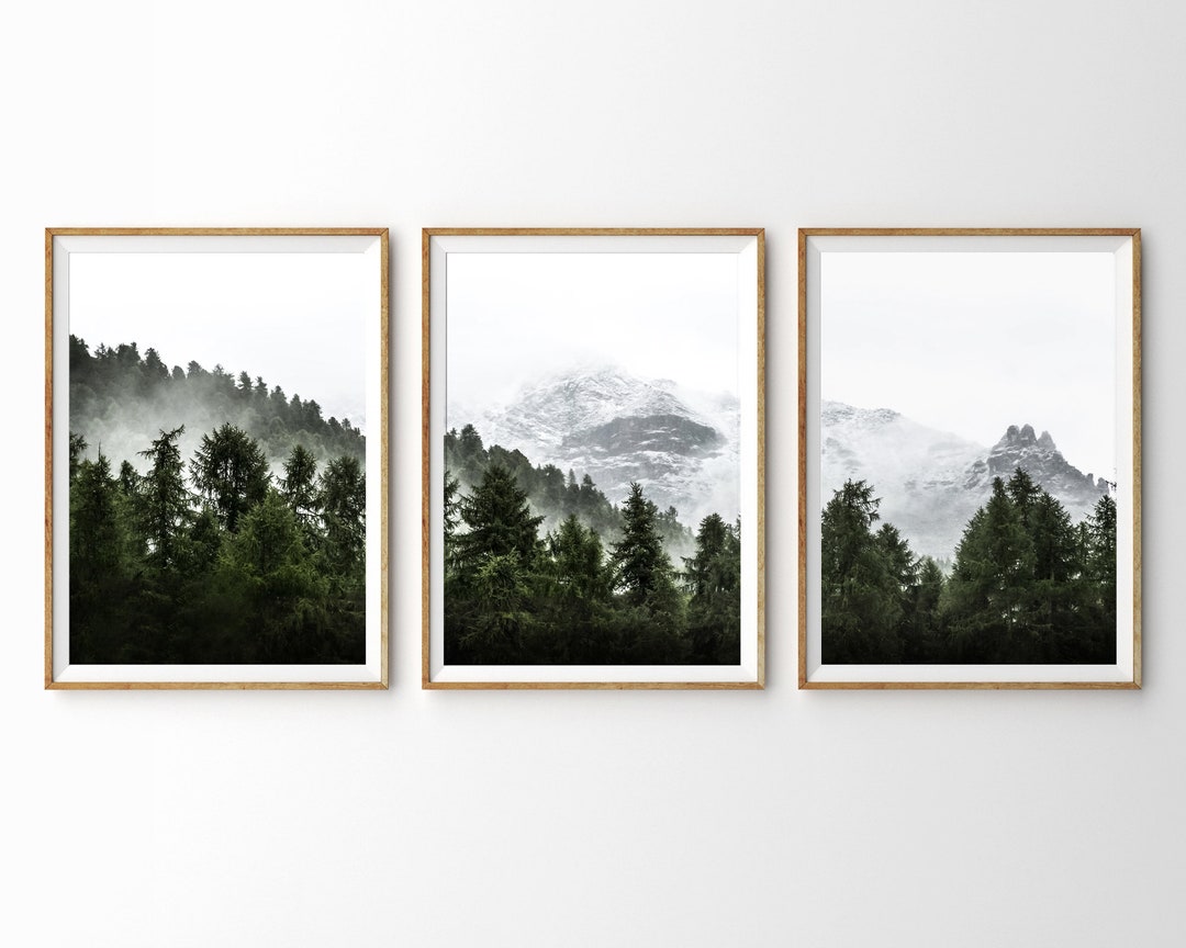 Set of 3 Prints Forest Wall Art Mountain Print 3 Piece Set Landscape ...