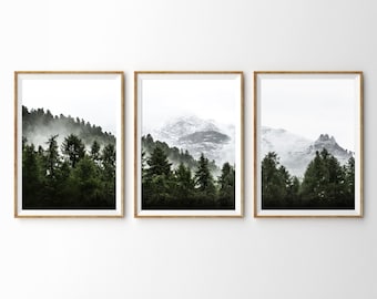 Set of 3 Prints Forest Wall Art Mountain Print 3 Piece Set Landscape Print Printable Art Modern Minimalist Decor Nordic Print Scandinavian