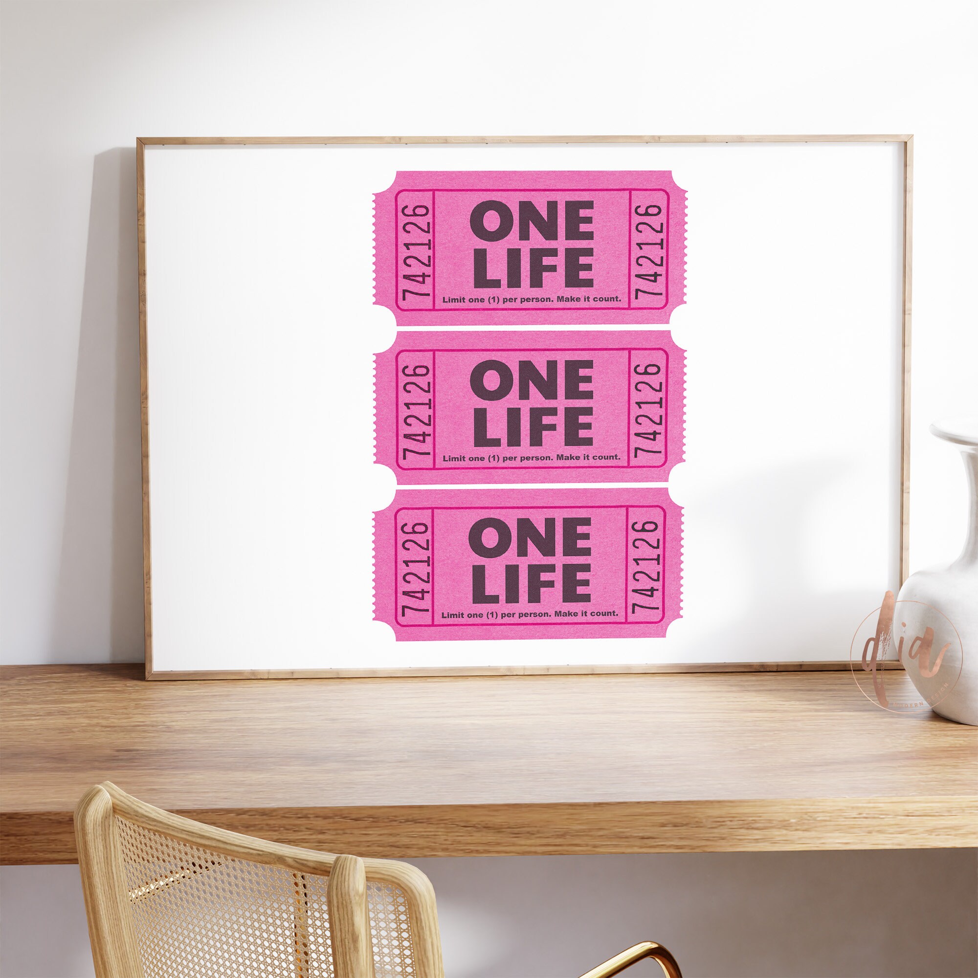 One Life Ticket Stub Poster, Trendy Wall Art, Pink Retro Print ...