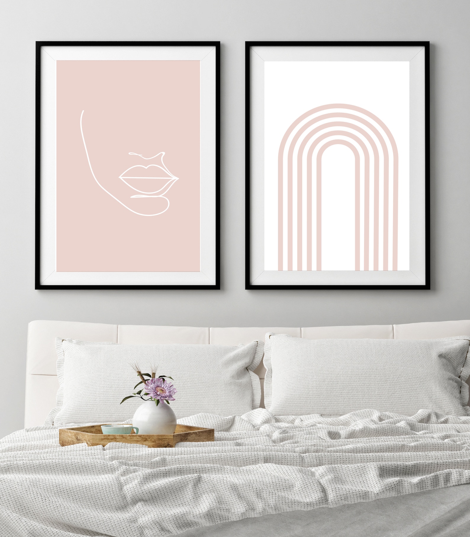 Blush Pink Abstract Wall Art Set of 2 Prints Downloadable Art Etsy