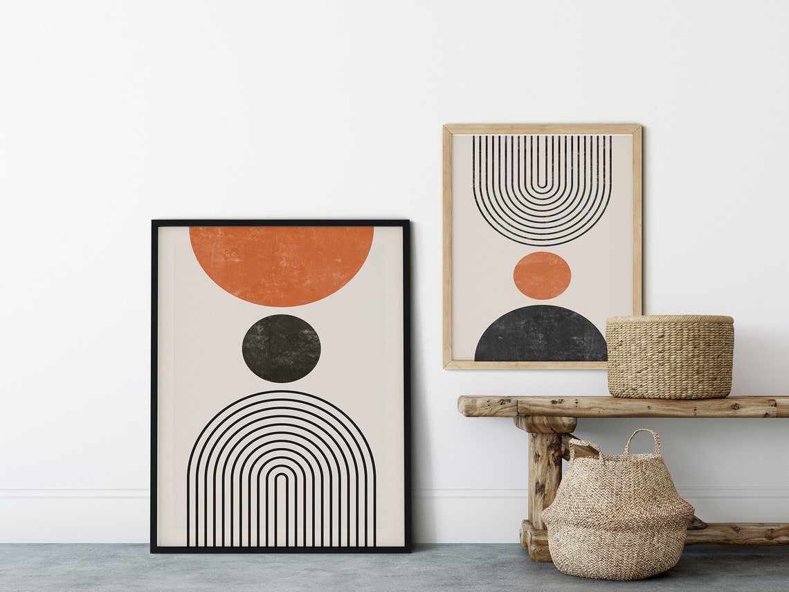 Geometric Print Set of 2 Rainbow Arch Print Mid Century Modern Art ...