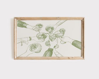Frame TV Art Cheers, Green Cheers Cocktail Art for Samsung Frame TV, New Years Eve TV Screensaver, Party Holiday Decor, nye Digital Download